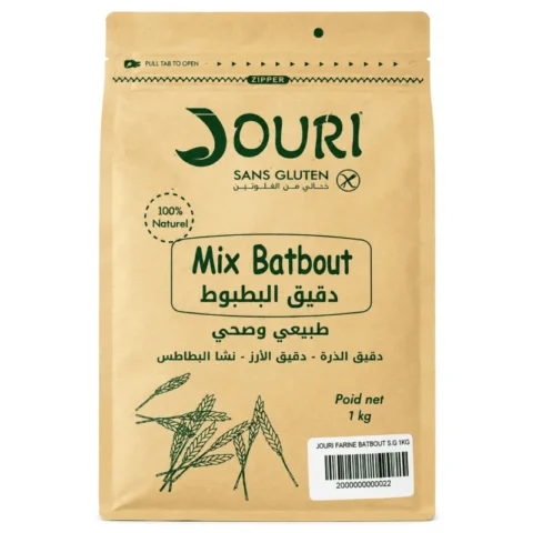 Jouri Mix Batbout Sans Gluten 1Kg, farine naturelle pour préparer du batbout marocain maison sans gluten.