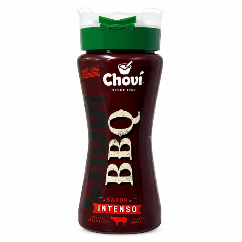 choui bbq Bouteille de sauce barbecue Choví BBQ sabor intenso sans gluten sur fond blanc
