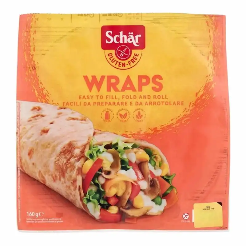 Schär Wraps 160g, tortillas sans gluten souples pour préparer wraps, sandwichs roulés et fajitas.