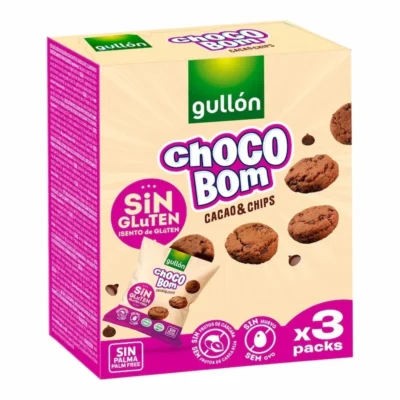 Gullón Choco Bom Cacao & Chips Sans Gluten, cookies au chocolat avec pépites en boîte de 3 packs.