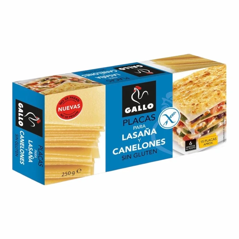 Gallo Placas Lasaña y Canelones Sans Gluten 250g Gallo Placas para Lasaña y Canelones 250g, feuilles de pâtes sans gluten pour lasagnes et cannellonis.