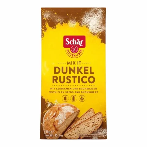 Schär Mix It Dunkel Rustico 1Kg, farine sans gluten pour pain rustique avec graines de lin et sarrasin.