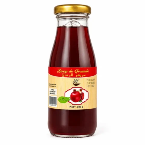 Bouteille Biobenzaf sirop de grenade sans gluten 200g sur fond blanc