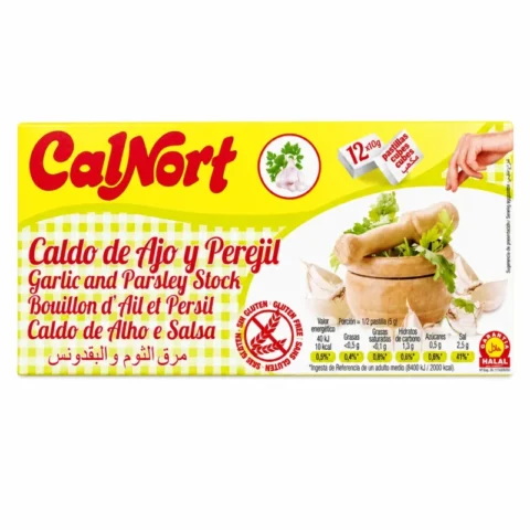 CalNort bouillon ail et persil sans gluten 12 cubes 10g fond blanc