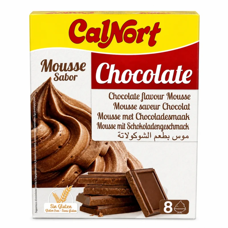 Calnort mousse saveur chocolat 2x70g Boîte CalNort mousse saveur chocolat sans gluten 2x70g sur fond blanc