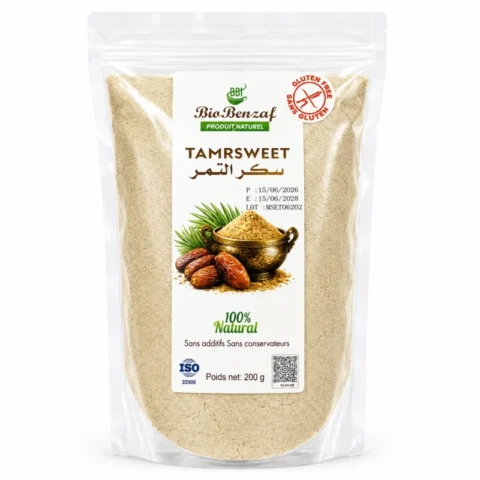 BioBenzaf Tamrsweet Sucre de Dattes Naturel 200g, sans additifs ni conservateurs.