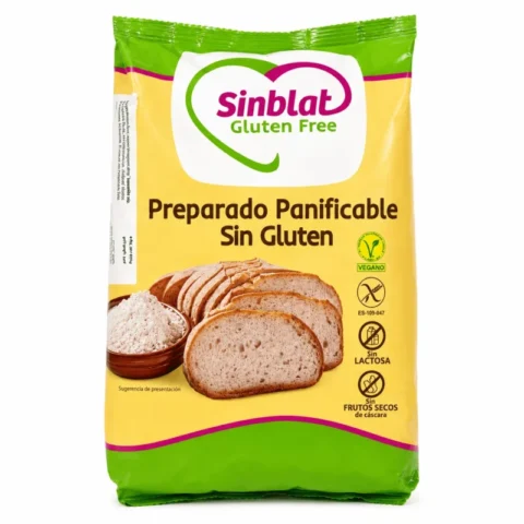 Sinblat Preparado Panificable sans gluten, préparation pour pain maison, sans lactose, sans fruits secs à coque et vegan.