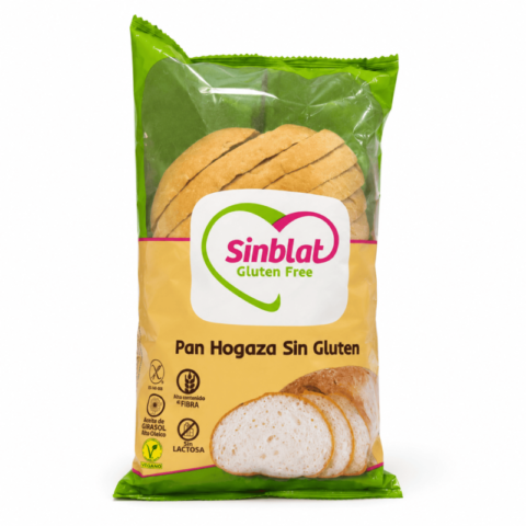 Sinblat Pan Hogaza sans gluten, pain tranché moelleux riche en fibres, sans lactose et adapté aux recettes de sandwichs.