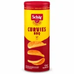Schär Curvies BBQ 170g, snack croustillant sans gluten goût barbecue dans un emballage refermable.