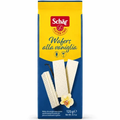 Schär Wafers alla Vaniglia 125g, gaufrettes sans gluten à la crème vanille, sans blé et sans huile de palme.