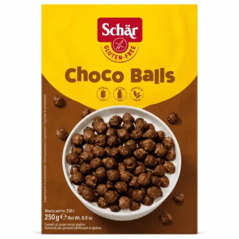 Schär Choco Balls 250g, céréales au cacao sans gluten, sans lactose et source de fibres.