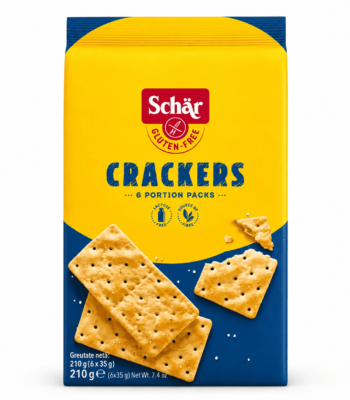Schär Crackers 210g, crackers sans gluten croustillants en 6 sachets individuels, source de fibres et sans lactose.
