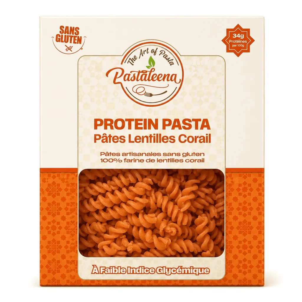 Pastaleena Protein Pasta Lentilles Corail 300g, pâtes sans gluten riches en protéines à base de farine de lentilles corail.