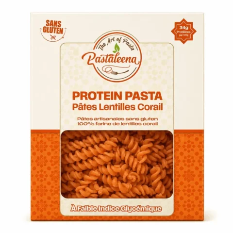 Pastaleena Protein Pasta Lentilles Corail 300g, pâtes sans gluten riches en protéines à base de farine de lentilles corail.