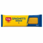 Schär Spaghetti Sans Gluten 250g, pâtes longues sans gluten en emballage jaune et bleu.