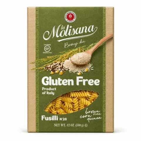 La Molisana Fusilli N°28 Gluten Free 340g, pâtes spirales sans gluten au riz complet, maïs et quinoa.