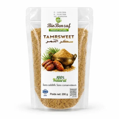 BioBenzaf Tamrsweet Sucre de Dattes Naturel 200g, sans additifs ni conservateurs.