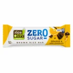 Rice Up Zero Sugar Brown Rice Bar Orange & Dark Chocolate 18g, barre de riz brun orange chocolat noir.