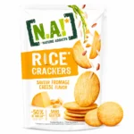 Paquet de N.A! Rice Crackers saveur fromage sans gluten 85g sur fond blanc