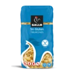 Gallo Tiburones Sans Gluten 450g, pâtes coquilles sans gluten en sachet bleu.