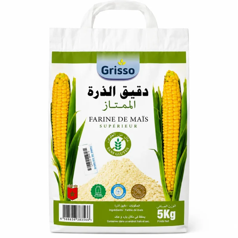 Grisso farine de maïs 5kg Grisso farine de maïs supérieur sans gluten 5kg sur fond blanc