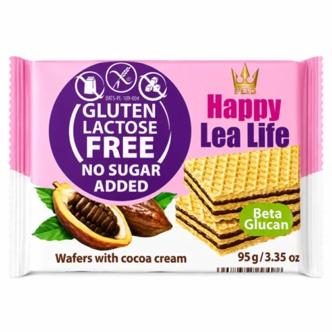Happy Lea Life gaufrettes cacao sans gluten 95g sur fond blanc