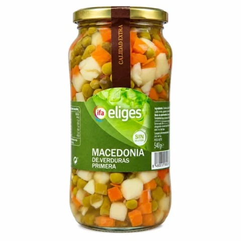 Bocal de macédoine de légumes IFA Eliges sans gluten 540g sur fond blanc