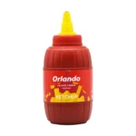 Orlando Ketchup 300g, flacon rouge de sauce ketchup avec bouchon doseur jaune.