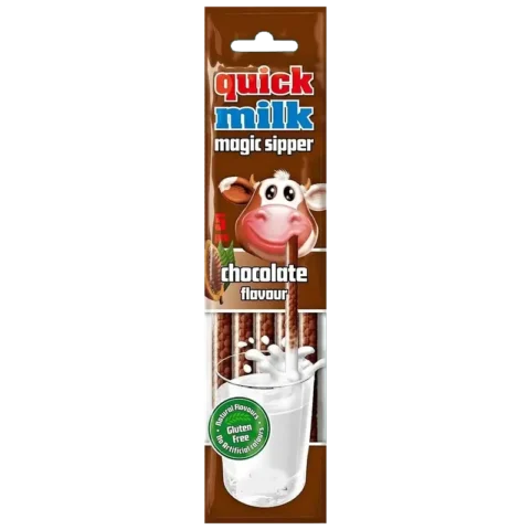 Quick Milk Magic Sipper Chocolate Flavour, 5 pailles aromatisées au chocolat sans gluten pour lait.