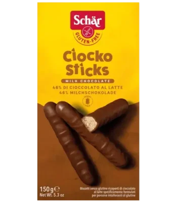Schär Ciocko Sticks 150g, biscuits sans gluten enrobés de chocolat au lait.