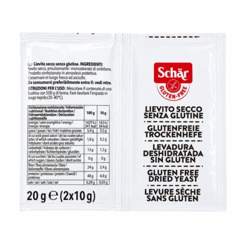 Schär levure sèche sans gluten 2x10g sur fond blanc