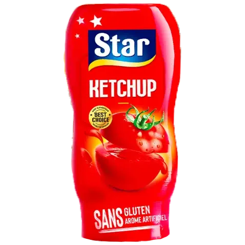 Star Ketchup Sans Gluten, flacon rouge de sauce ketchup à la tomate.