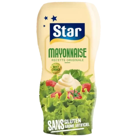 Star Mayonnaise Sans Gluten 280ml, flacon de mayonnaise recette originale sans arôme artificiel.