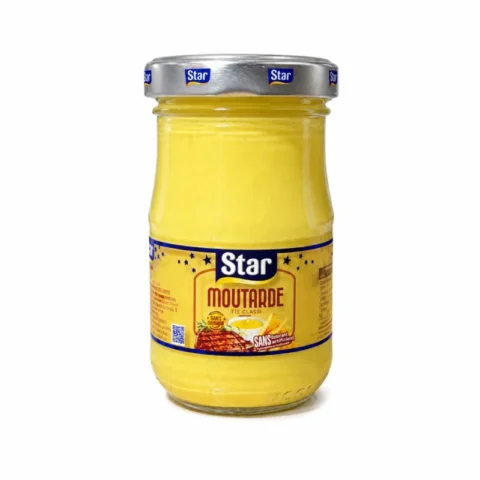 Pot de moutarde Star sans gluten 100g sur fond blanc