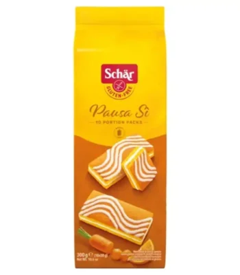 Schär Pausa Sì 300g, gâteaux sans gluten aux carottes et à l’orange en 10 portions individuelles.