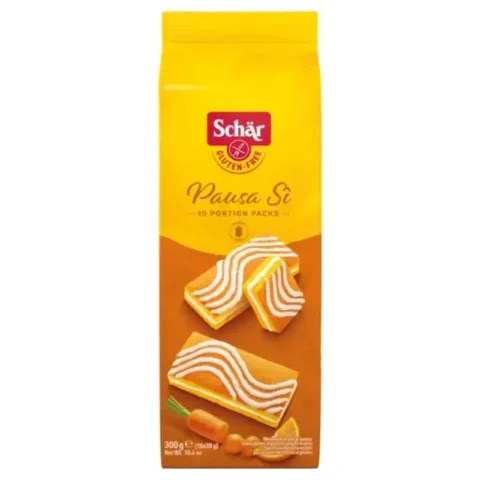 Schär Pausa Sì 300g, gâteaux sans gluten aux carottes et à l’orange en 10 portions individuelles.