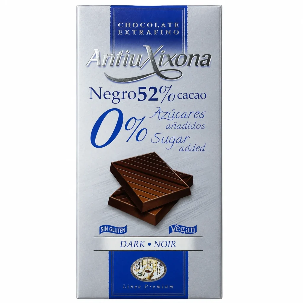 Tablette de chocolat noir Antiu Xixona 52% cacao sans sucre ajouté 100g sans gluten et vegan