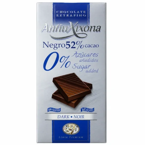 Tablette de chocolat noir Antiu Xixona 52% cacao sans sucre ajouté 100g sans gluten et vegan