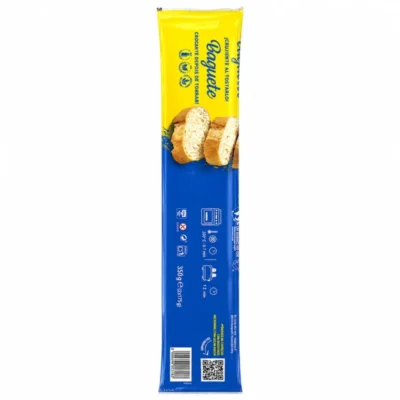 Baguette sans gluten 350g emballage jaune et bleu sur fond blanc