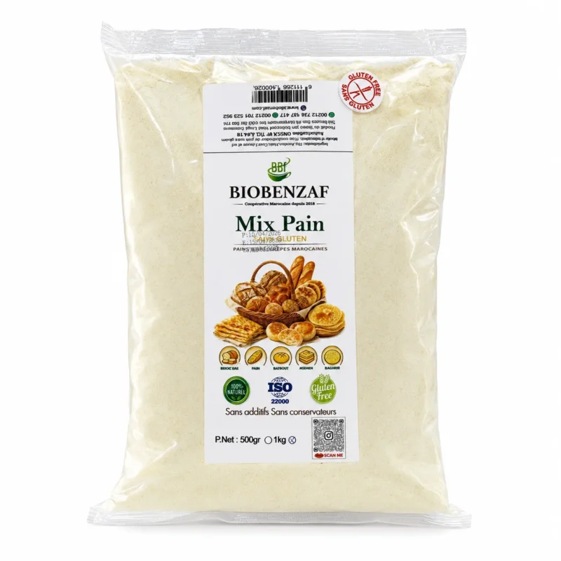 bbf mixpain Sachet Biobenzaf Mix Pain Sans Gluten 1kg sur fond blanc