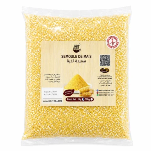 Sachet Biobenzaf Semoule de Maïs Sans Gluten 1kg sur fond blanc