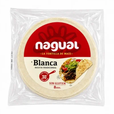 Tortillas de maïs Blanca Nagual sans gluten 200g emballage rouge et beige sur fond blanc