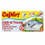 Boîte de bouillon de poisson CalNort sans gluten 12 cubes de 10g sur fond blanc