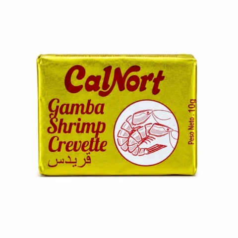 Cube de bouillon CalNort saveur crevette sans gluten 10g sur fond blanc