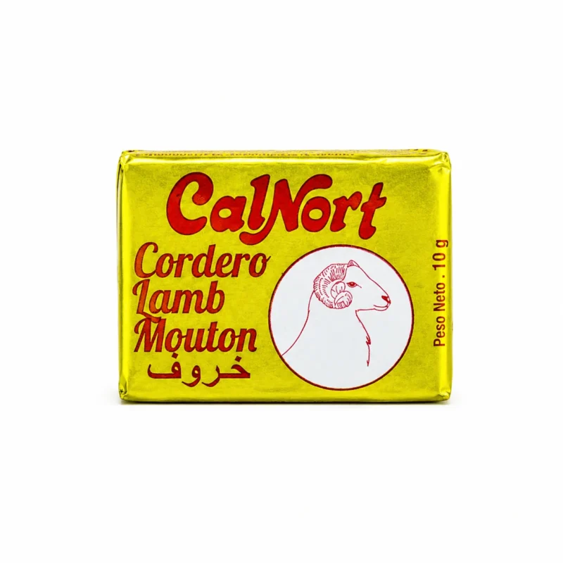 calnort mouton Cube de bouillon saveur mouton CalNort sans gluten 10g sur fond blanc.