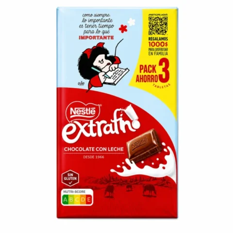 Pack Nestlé Extrafino chocolat au lait sans gluten 125g sur fond blanc
