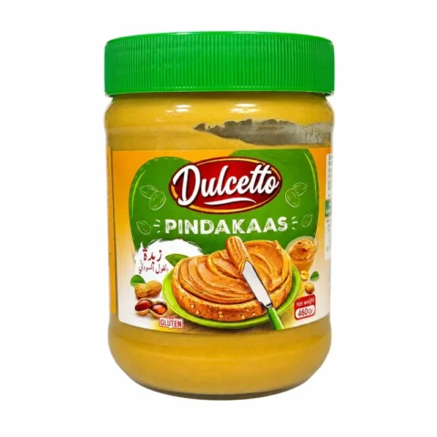 Pot de pâte à tartiner Dulcetto Pindakaas sans gluten 460g sur fond blanc
