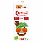 Boisson végétale Ecomil Coconut Nature 1L sans gluten sur fond blanc