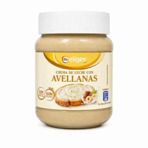Pot de crème de lait aux noisettes Ifa Eliges sans gluten 400g sur fond blanc.