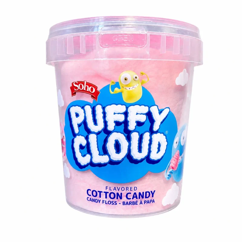 fluffy Pot de barbe à papa Soho Puffy Cloud 50g sans gluten sur fond blanc
